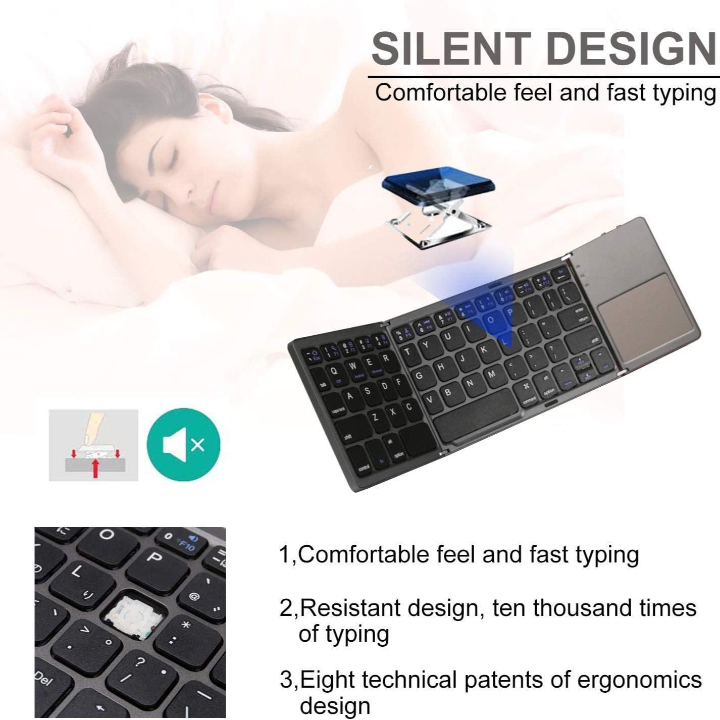 Portable Mini Foldable Bluetooth-compatible Wireless Keyboard with Mouse Touchpad, Ideal for Laptops, Phones & Computers, Compact Design, Folding Wireless Keyboard