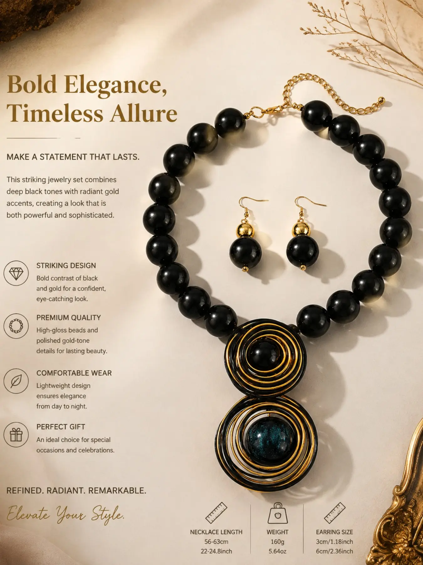 Elegant Spiral Bead Pendant Earrings, Fashionable Handmade Jewelry Set, Perfect for Business Meetings and Parties, Mature Women's 2-Piece Set