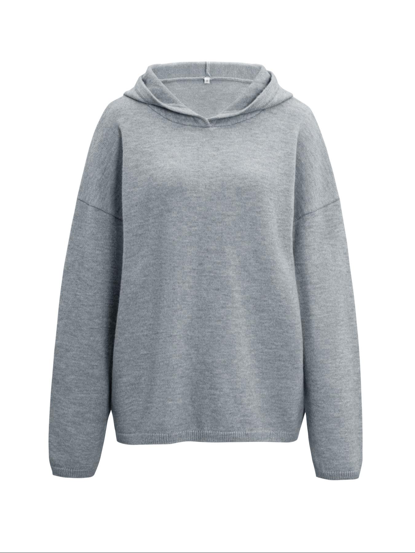 Casual Solid Color Hooded Knit Sweater, Thin Fabric Fitted Style Knitwear for Fall, Comfortable and Stylish Pullover, Women's Clothing