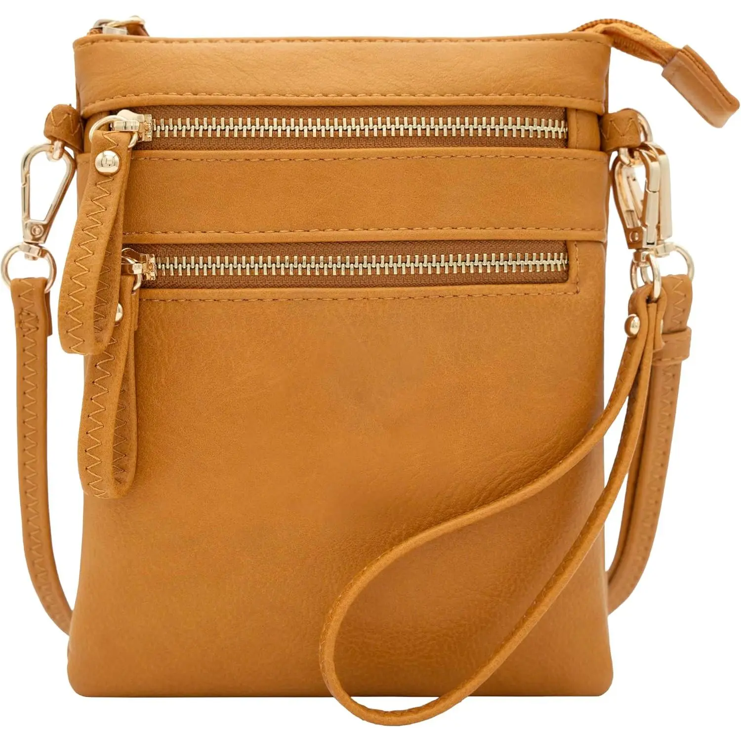 Small Crossbody Bag for Women, Multi Zip Pockets with Detachable Wristlet, Lightweight Travel Purse, Cell Phone Pouch