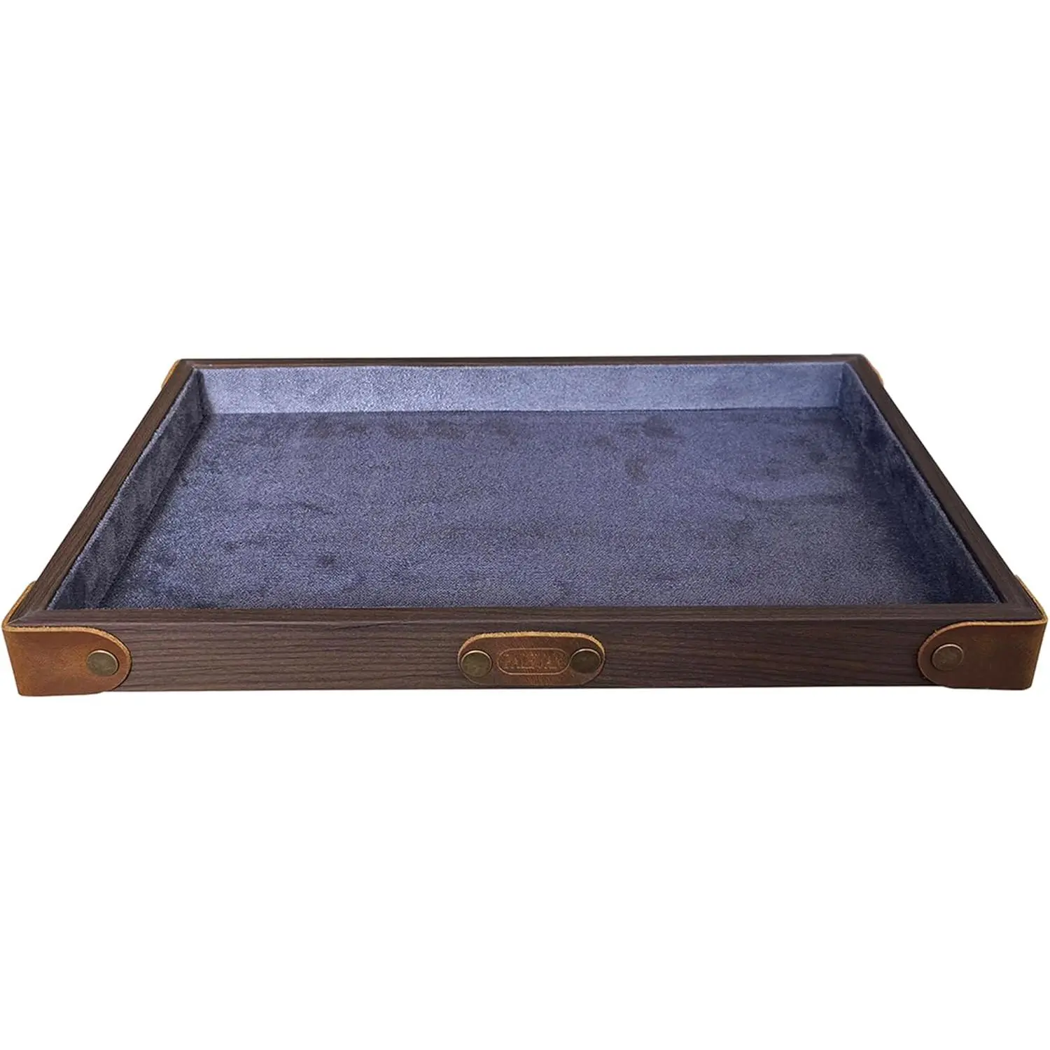 Black Walnut  Grain Solid   Display Tray Leather Flat  Tray  Storage Case Nightstand Dresser Table Desk Organizer Catchall Tray (Gray )