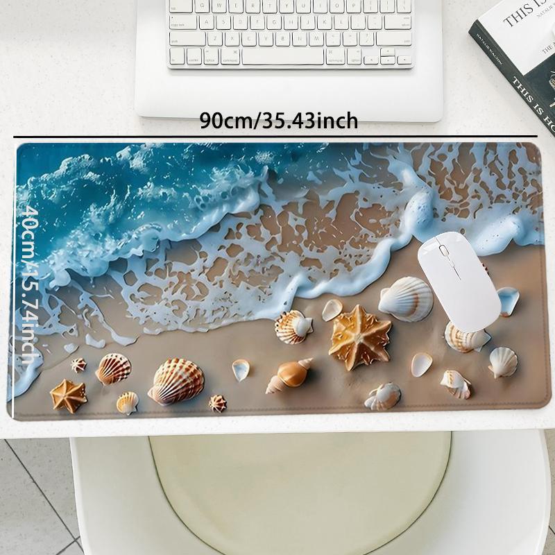 Shells & Waves Pattern Mouse Pad, Rectangle Gaming Mouse Pad, Non-Slip Rubber Base Stitched Edge Desk Pad for Desk Laptop Desktop