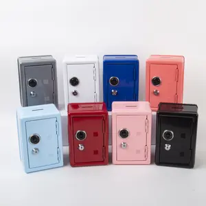 Mini Safe Piggy Bank, Creative Metal Storage Box with Password & Key Lock, Cash & Coin Organizer