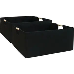 Bin for Shelves, Rectangle Closet Baskets, Foldable Box with Handles, Black Storage Boxes for Home Office, Car, and Dorm Room
