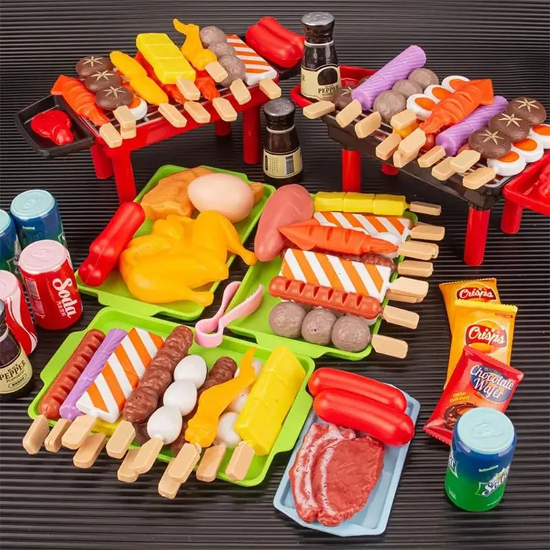 Kids BBQ Pretend Play Set, Simulated Cooking Toy with Grill Cookware and Play Food Accessories, Role Play Kitchen Gift toddler purse minibrands masterchef tool minikids