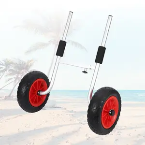 Heavy Duty Kayak Cart Dolly with 10 Inch PU No-Flat Wheels, Adjustable Detachable Aluminum Frame Equipped with Foam Protection Pads, Scupper Hole Compatible Kayak Trolley Holds Up to 220 LBS, All-Terrain Carrier for Beach, Grass & Gravel