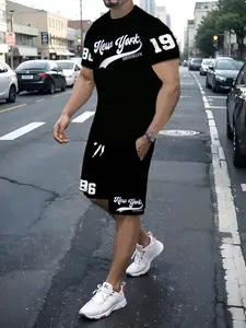 Summer men's short sleeved top shorts set, letter printed casual two-piece set, American street style men's clothing, daily streetwear