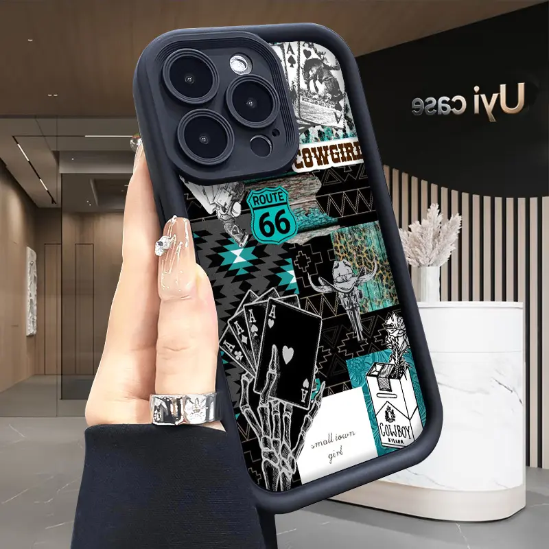 Poker Cowgirl Collage Art Silicone Smartphone Case, Shockproof Drop Protection Handheld Cellphone Casing for iPhone 12-17, 11, X, XS, Pro Max Plus, 16e, Air, Rugged Durable Devices Cover, Accessories, Protective