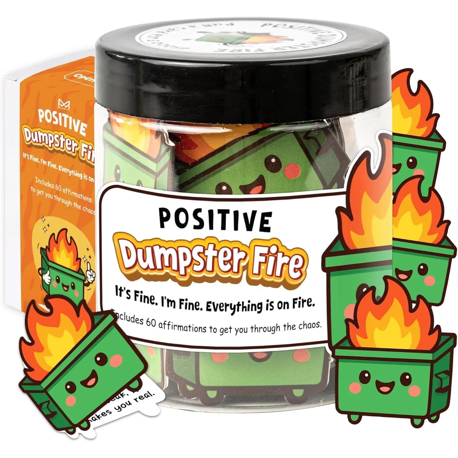 Dumpster Fire Jar, Emotional Supports 60 Affirmation Cards for Women, Dumpster Fire Desk Accessories, Dumpster Fire Zen Garden, Coworker Gifts for Women, Social Worker Appreciation Gifts