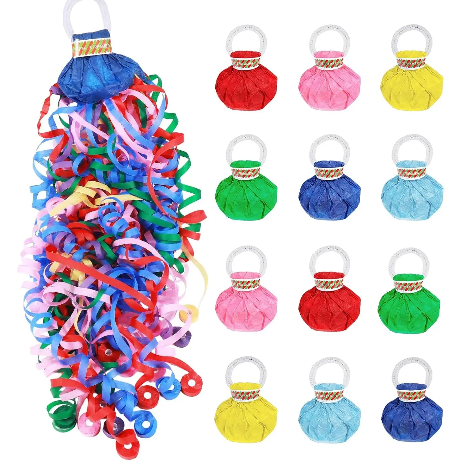 12Pack No Mess Streamers,Color Mix Hand Throw Streamers Poppers,No Mess Confetti Poppers for Wedding,Birthday,Celebrations,Graduation,Favors Shows