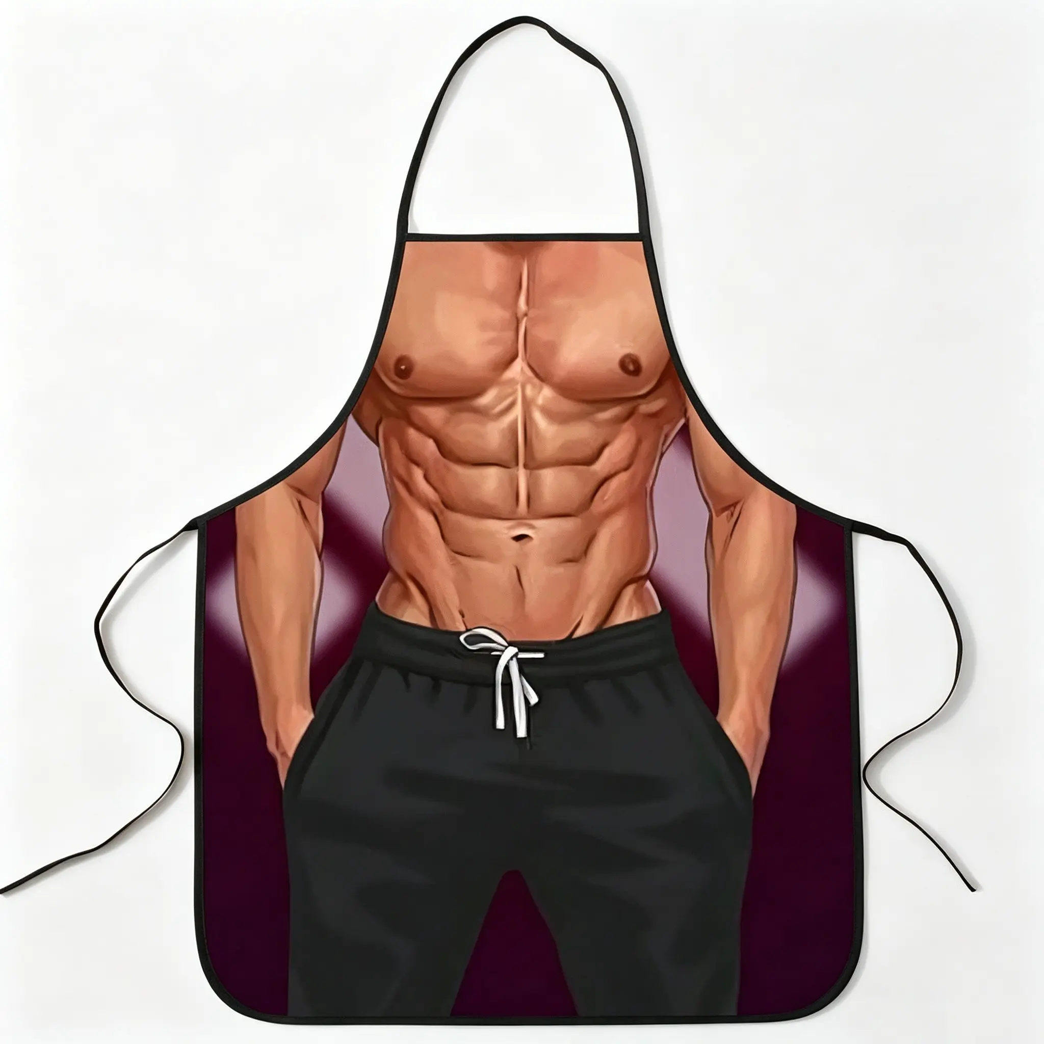 Funny Realistic Muscle Man Apron, Deep Background 2D Print, Waterproof Oil-Resistant Polyester, Adjustable Neck Strap, Long Waistband, Novelty Cooking Aprons