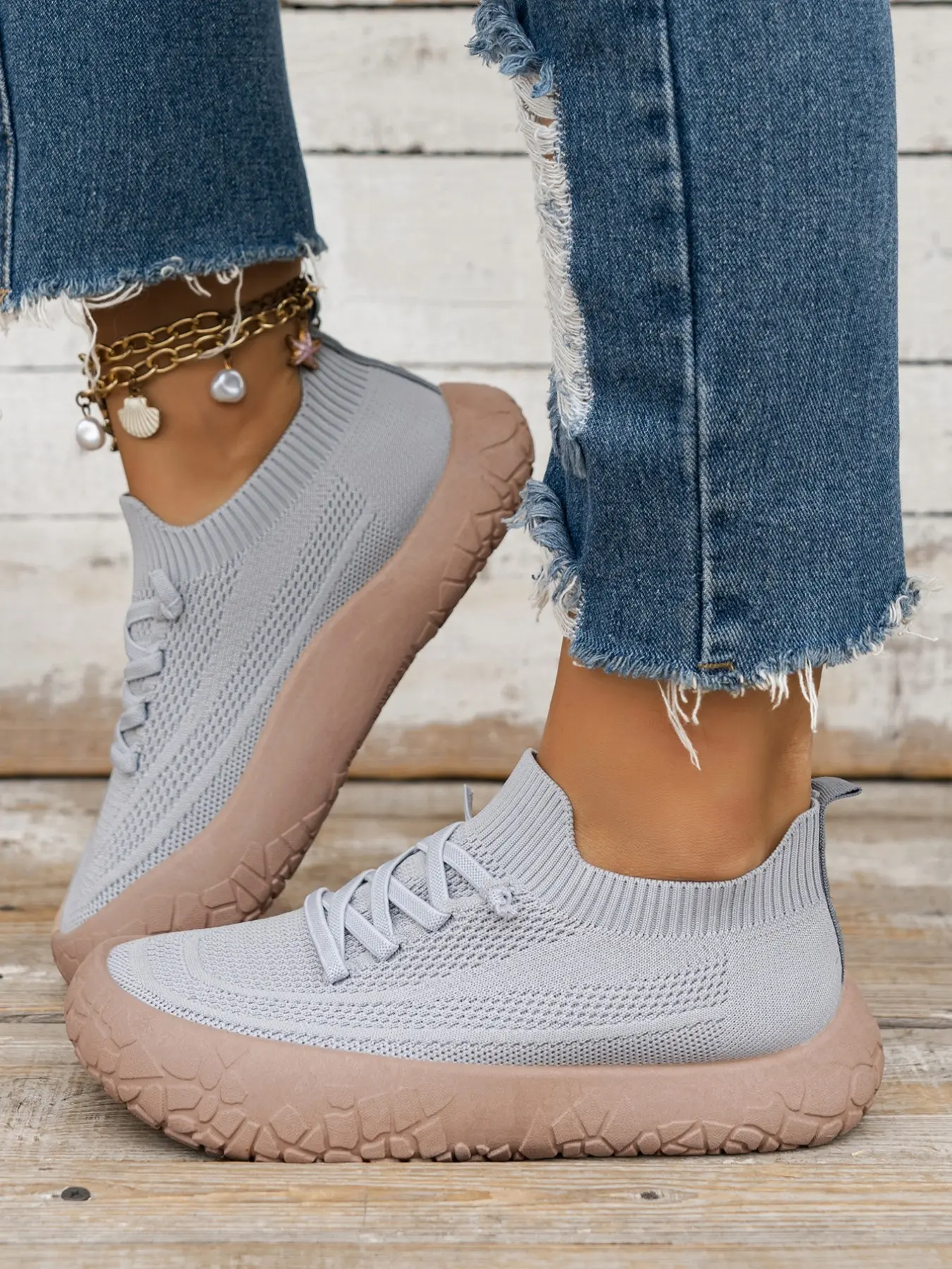 New Solid Color Elastic Knit Sock Shoes, Anti-Slip Thick Sole, Comfortable Outdoor Walking Women's Casual Ankle Boots