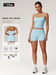 Women's Solid Backless Crop Cami Top & Shorts Set, Sporty Sleeveless Top & Skinny Shorts, Ladies Sportswear for Indoor and Outdoor Wear, Stretchable Activewear, Fitness Outfits, Athletic Fashion Activewear, Yoga Wear, Athletic Sets