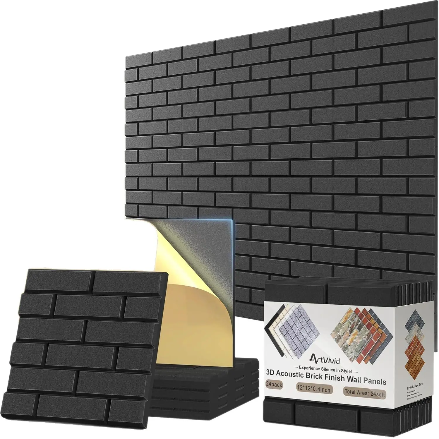 12-Pack Self-Adhesive High-Density Soundproof Panels, 11.81x11.81x0.35 Inch, Noise Reduction Wall Decor for Office, Studio, Home Theater