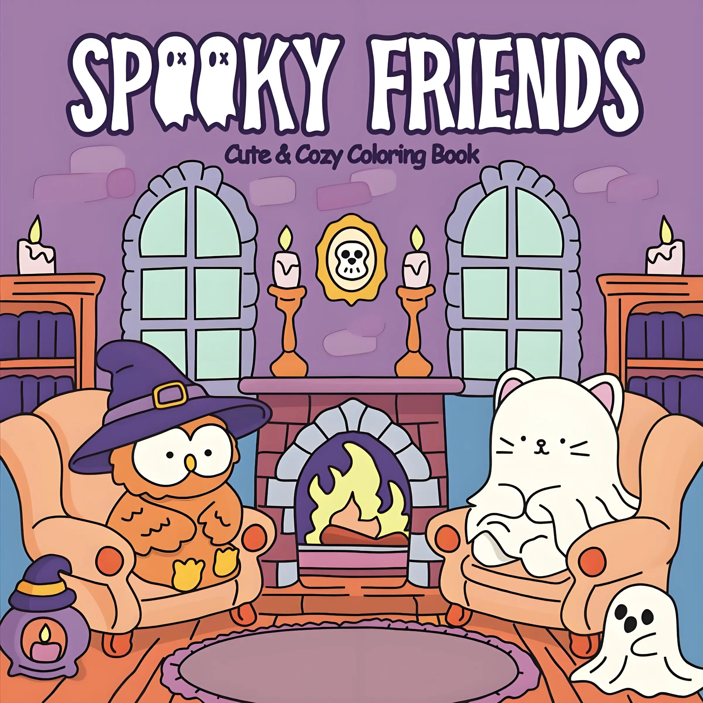 Spooky Friends Cute Cozy Coloring Book, Spooky Season Ghost Witchy Owl Stress Relief Activity Book for Adults Kids,Cozy Spooky Season Cute Ghost Themed Relaxing Art Book for All Ages,Halloween gifts and school supplies gifts
