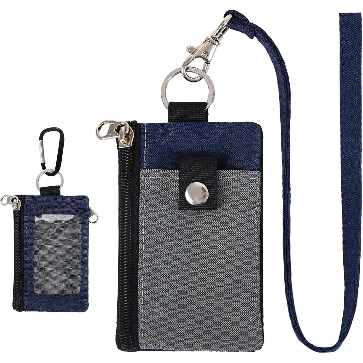 MASAPHlL Small Lanyard Wallet for Women/Men with RFID Blocking ID Holder, Minimalist Nylon Zipper Lanyard Pouch, Travel  Wallet with , ID Window for Card,, (Gray+Dark Blue)
