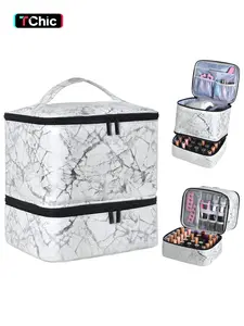 PU Leather Nail Polish Storage Box & Manicure Lamp Bag, Cosmetic Bag, Cosmetic Organizer Pouch, Holds 30 Bottles (15ML), Includes Tool Compartments, All Seasons