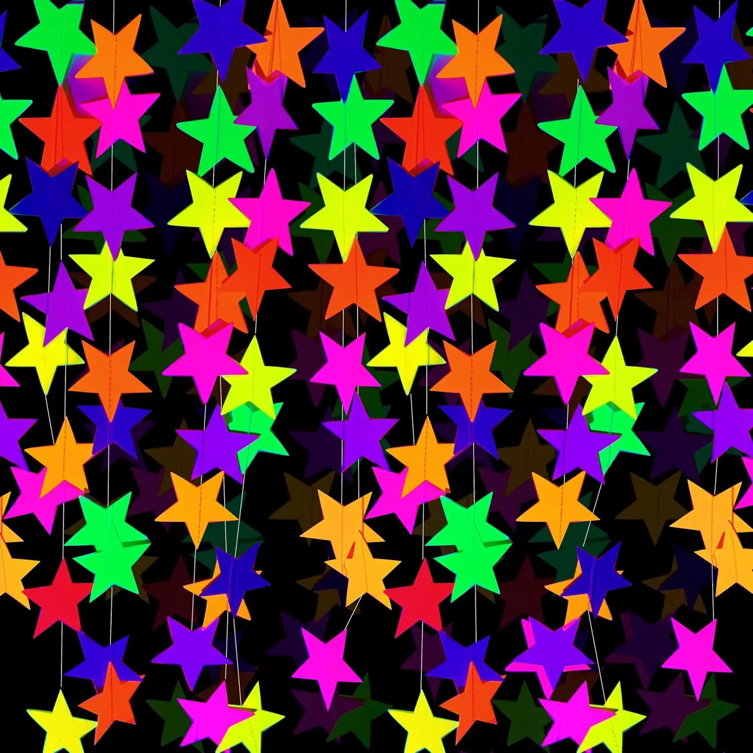 120feet UV Neon  Garland  Paper Streamers Glow in The Dark Black Light Glow Party Supplies and Decorations Glow in The Dark Garlands Blacklight Reactive Fluorescent Party Kit for Birthday