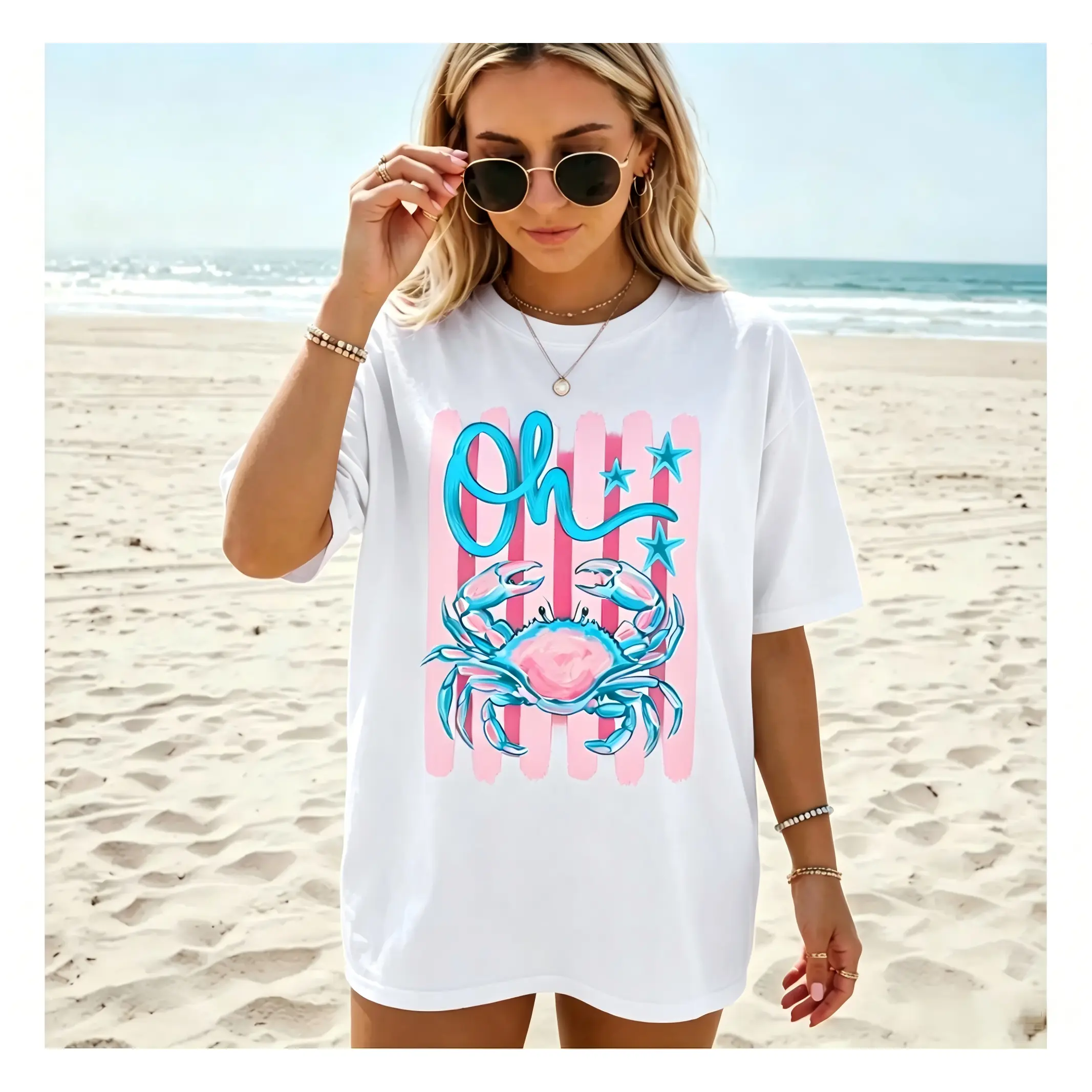 Oh Crab Streetwear Top - Trendy Women's Casual Breathable Easy Care Summer T-Shirt, Minimalist Unisex Gift Tee (Full Sizes Available)