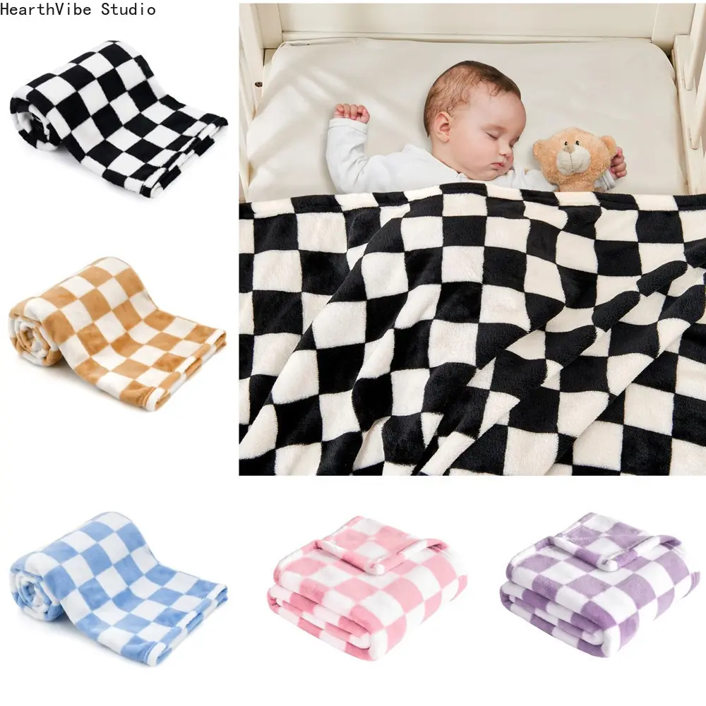 Camping Checkered Pattern Multifunctional Soft Fleece Receiving Blanket - Newborn Swaddle Wrap, Toddler Stroller Cover, Cozy Breathable Crib Bedding for Nursery Travel