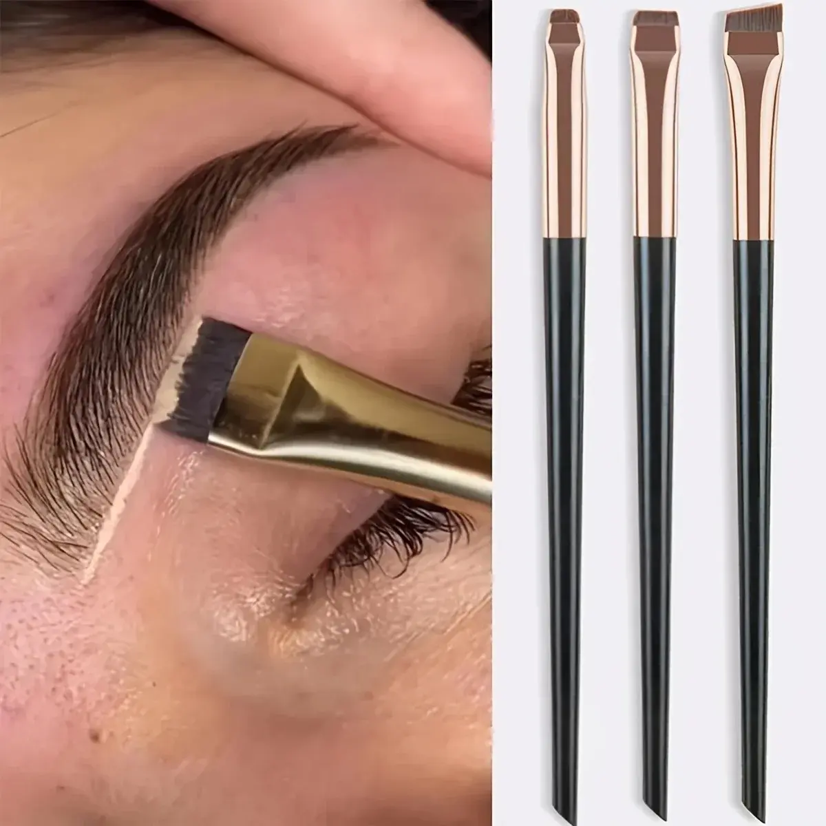 3-Piece Eyeliner Makeup Brush Set, Slanted Brow Brush, Ultra-Thin Shadow Brush, Essential Makeup Tools for Precise Application, Eye Brush Kit