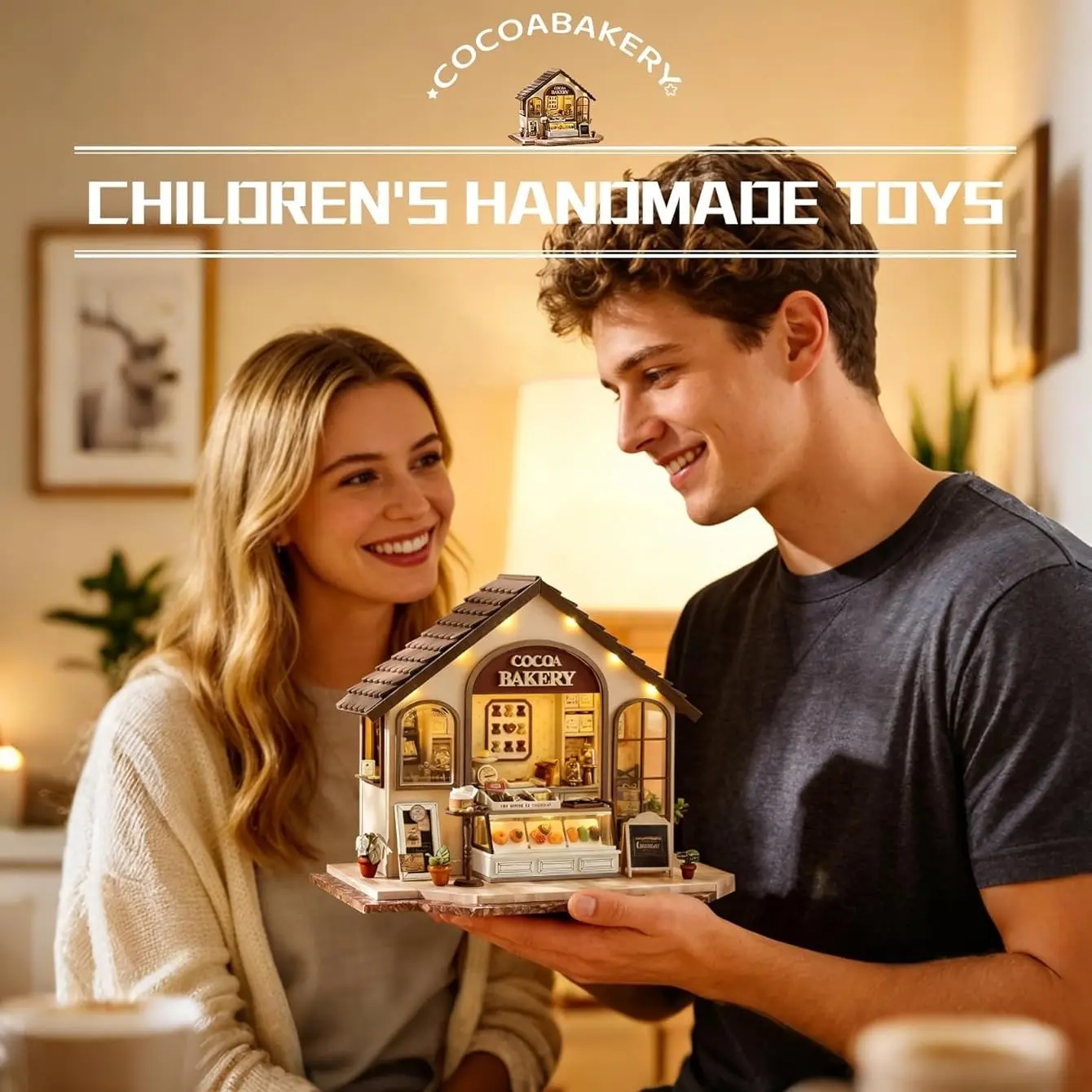 Spilay DIY Miniature Dollhouse Kit, Includes Wooden Furniture, Dust Proof Cover, Music Box, LED, Handmade Crafts Gift for Holidays
