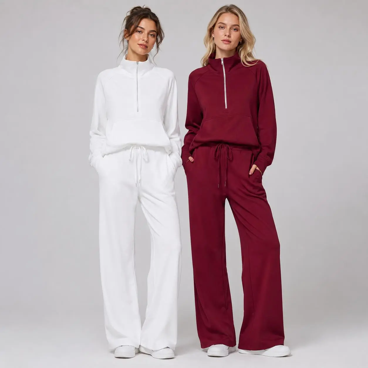 Womens Plus Size Matching Two Piece Set Lightweight Half Zip Pullover Sweatshirt with Loose Wide Leg Sweatpants Casual Tracksuit Lounge Outfit for Daily Wear