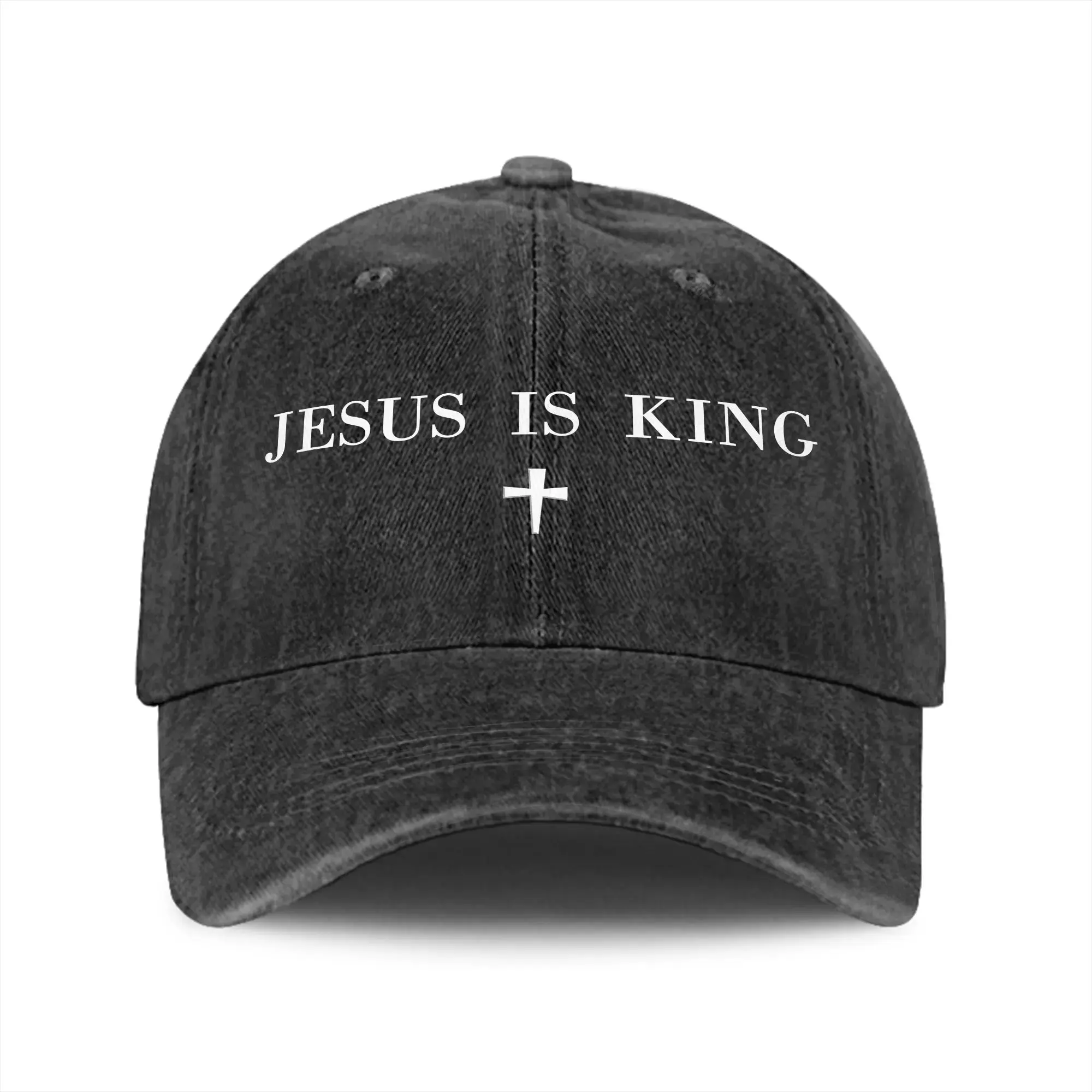 Jesus is King Unisex Adjustable Snapback Trucker Hat - Christian 80s-90s Washed Denim Cotton Cap, Religious Graphic Hat for Outdoor Hunting Fishing, 4th July Country Gift