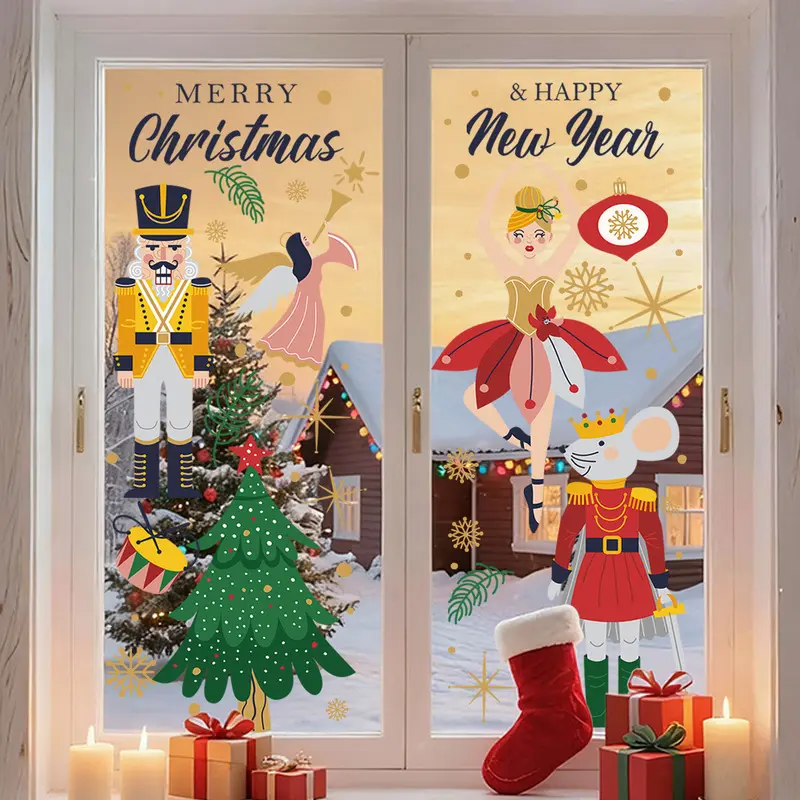 2Pcs Christmas Nutcracker Static Window Decals, PVC Holiday Decor Stickers for Mall Shop Windows, Living Room Glass Doors