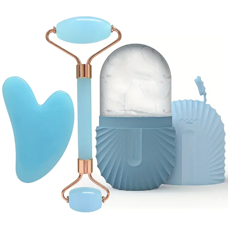 Facial Beauty Massage Tool Sets,Facial Beauty Massagers,Facial Massage Roller Tool,Silicone Ice Face Roller GuaSha Face Tool Set Scraping Board,For Face,Ice Facial Roller SkinCare Tool