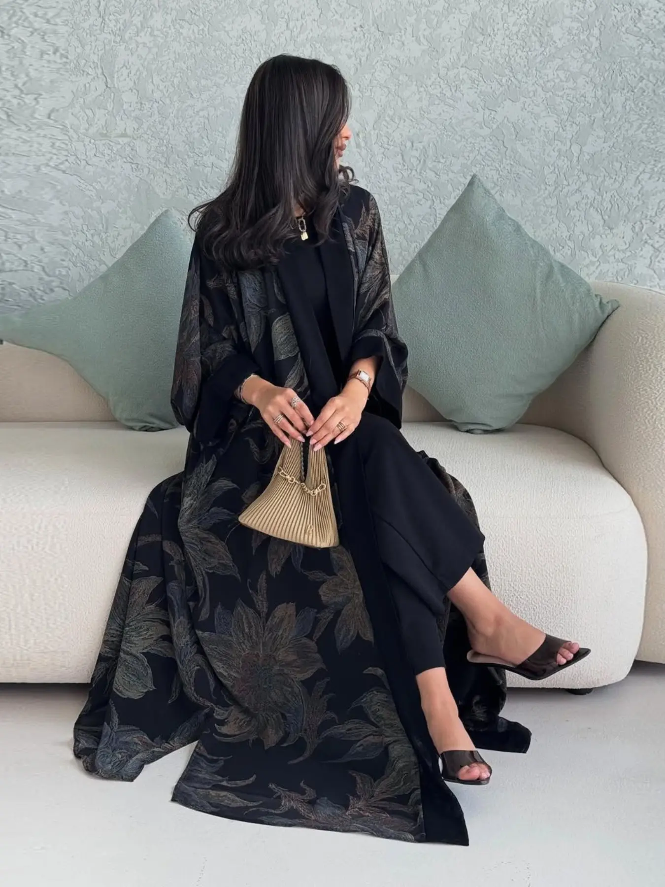 Fashionable Women's Printed Muslim Robe, Loose-Fitting Long Dress with Headscarf, All-Over Print, Ideal for Daily Wear, Muslim Clothing