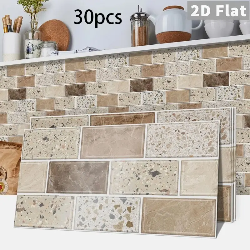 30pcs Self-Adhesive Tile Stickers Set, Decorative Wall Sticker, Marble Design, Easy Peel & Stick, Removable Vinyl Material, Ideal for Bathroom, Kitchen, Furniture Decor