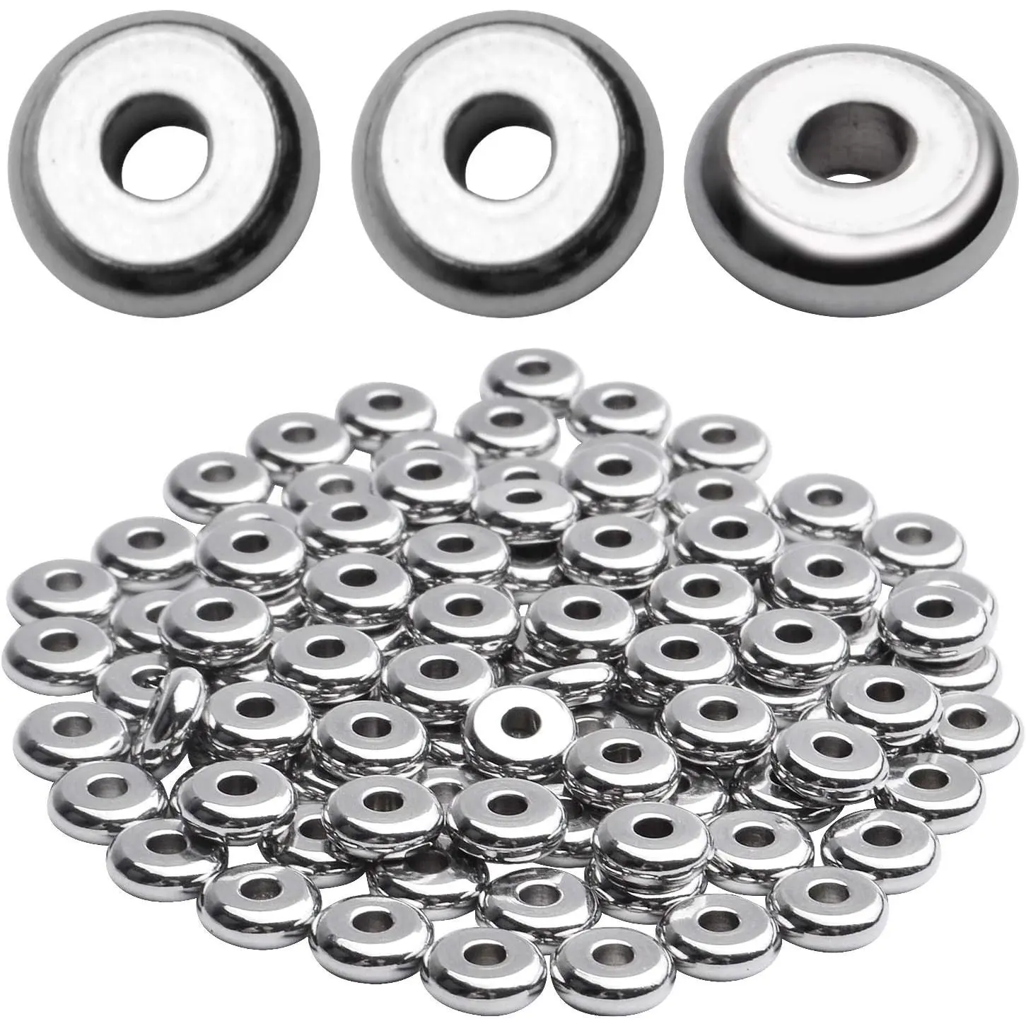 Stainless Steel Rondelle Spacer Beads - 100 Count, 6x2mm, Safe Flat Disc Shape, Smooth Finish for DIY Beading Craft Projects (Toys & Hobbies, Jewelry Making)