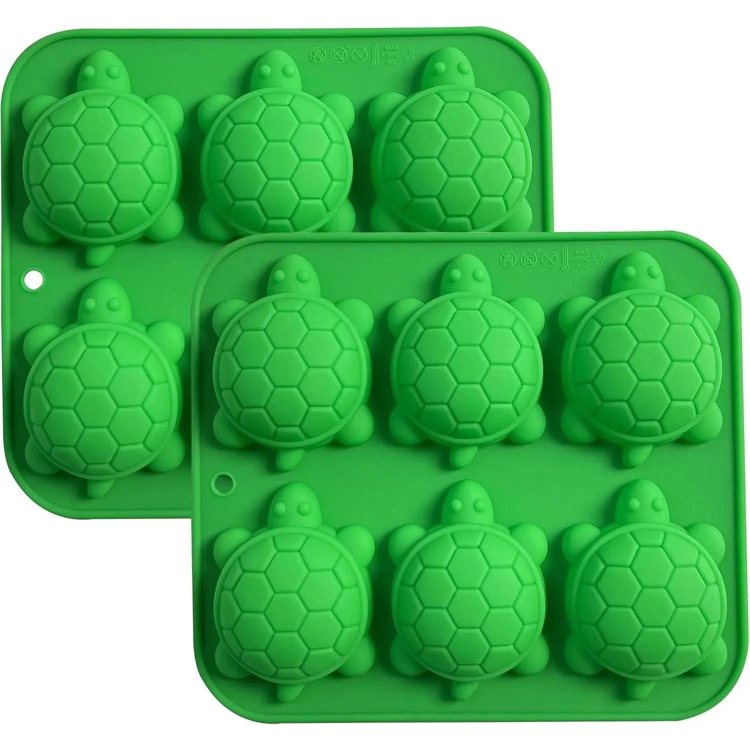 Silicone Turtle Molds for Candy Making, Chocolate Sheet Ice Cube Tray 6-Cavity Design, 2-Pack, Green