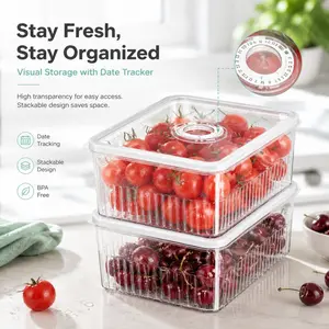 3-Size Airtight Food Storage Containers with Date Tracker, BPA-Free Clear Produce Bins For Fruit & Vegetable Organization, Meal Prep, Fridge Storage
