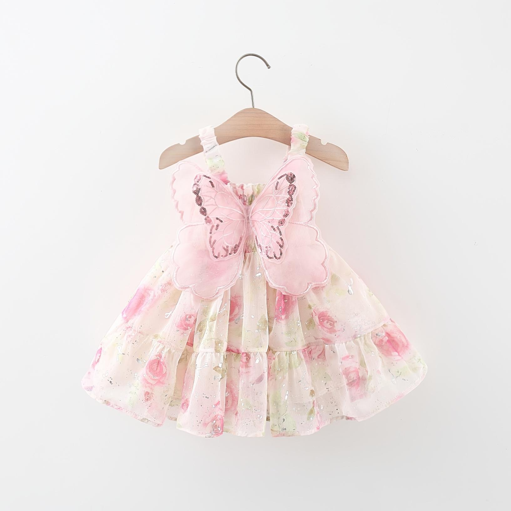 Summer Fairy Dress for Baby Girls with 3D Butterfly Wings, Perfect for Sweet Birthday Parties And Evening Events, Stylish Princess Gown for Girls Aged 0-3