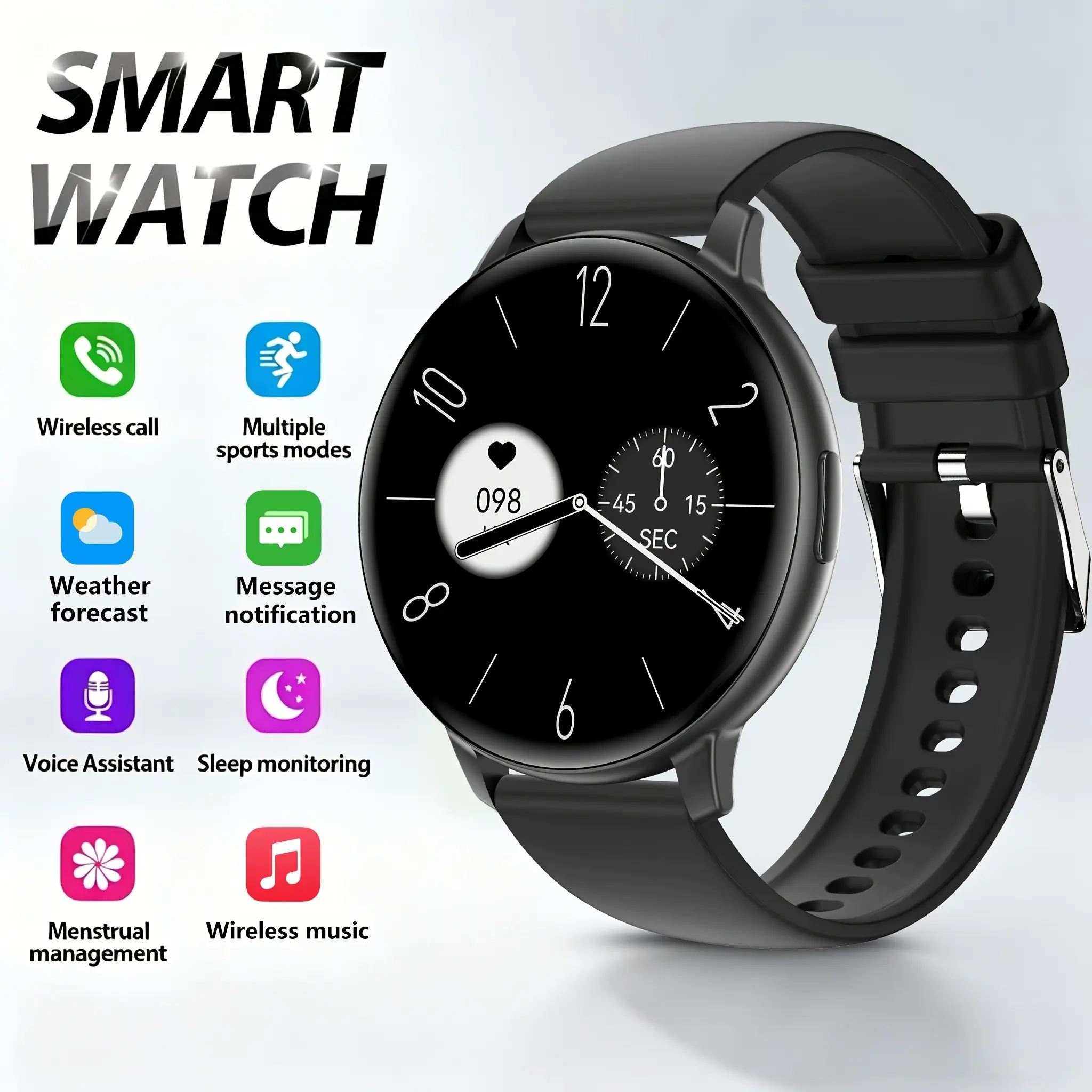 2026 New 1.38inch HD Round Smartwatch, Call & Message Notifications, 100+ Sports Modes, Step Counter, Android & iPhone Compatible