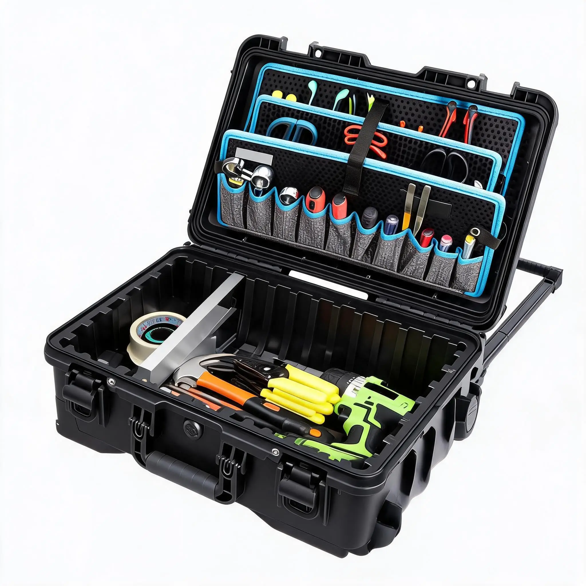 GAOMON Jumbo 6600 - Durable outdoor toolbox with removable pocket tool trays, large portable tool organizer ideal for various projects and efficient tool storage