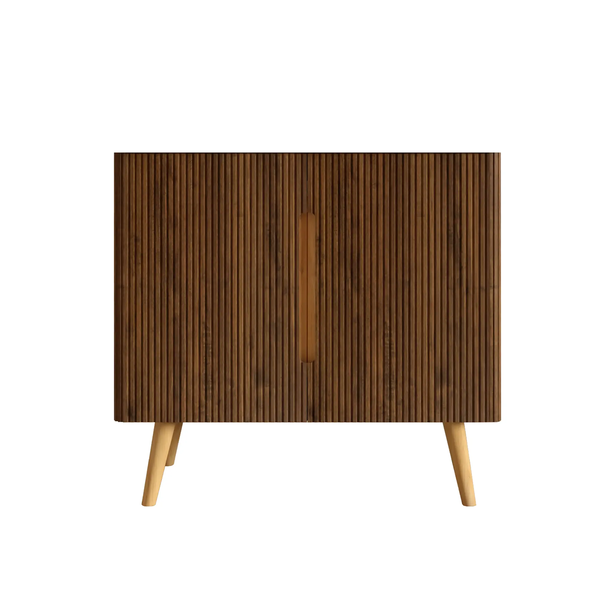 36" Walnut Modern Handless Freestanding Bathroom Vanity Cabinet - Single Unit Melamine Plywood Floor Storage Cupboard with Soft-Close Doors for Bathroom Organization, No Sink Included