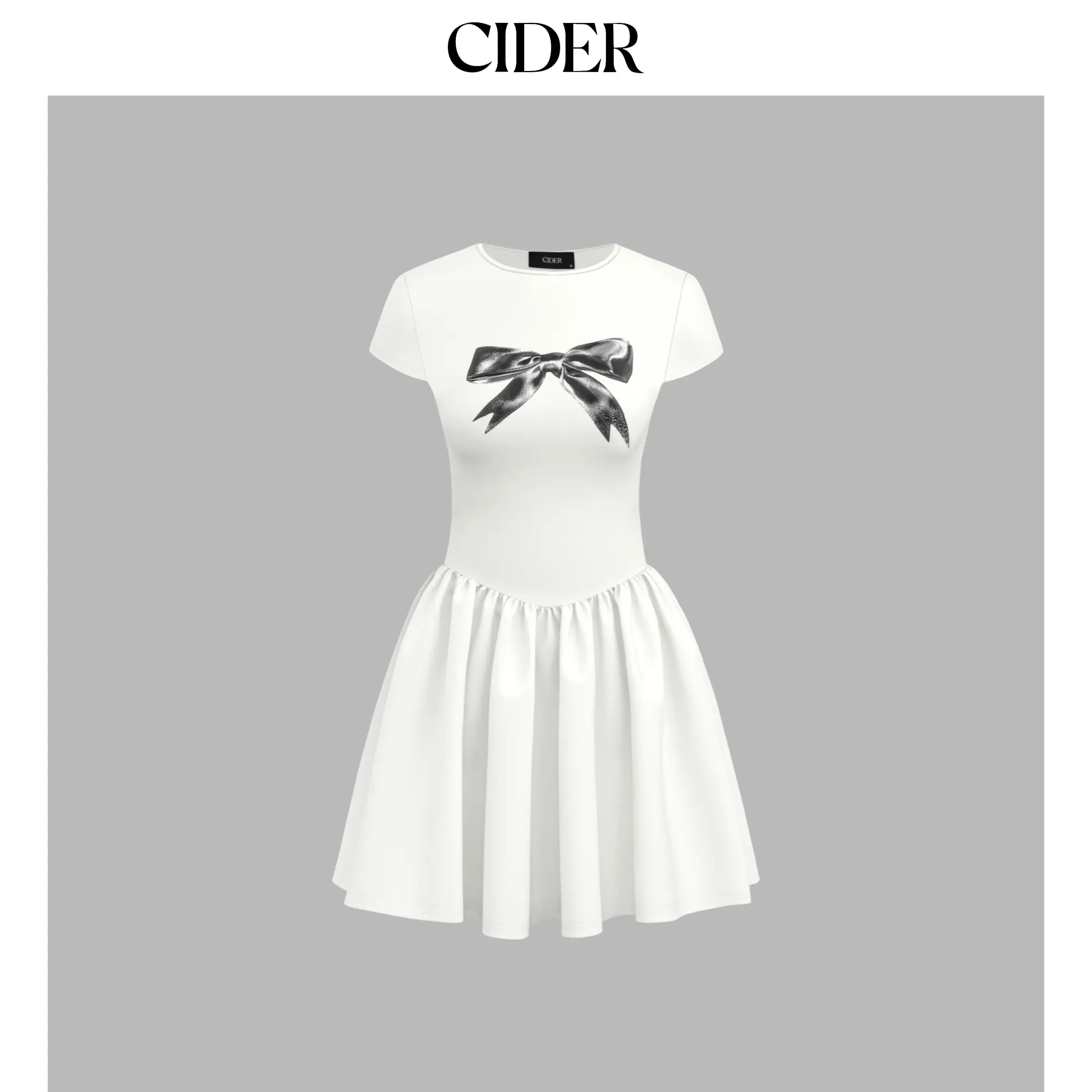 Cider [size 0-10] Round Neckline Bowknot Graphic Ruffle Hem Mini Dress SohoChic