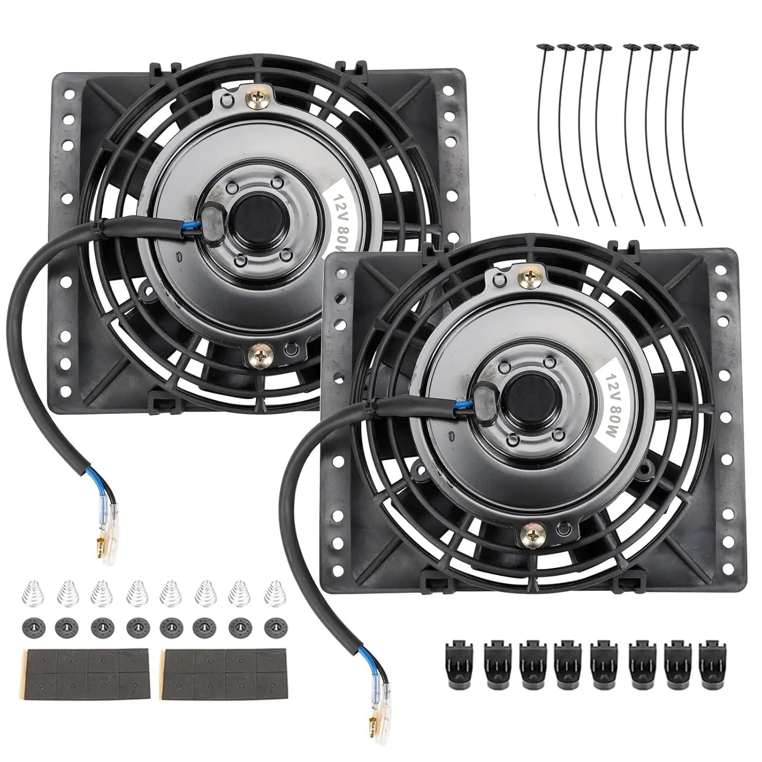 6 Inch Electric Radiator Cooling Fans, Universal Slim Pull 12V 80W 650CFM Direct Replacement Electric Fan with Mount Kit Pack of 2, Black