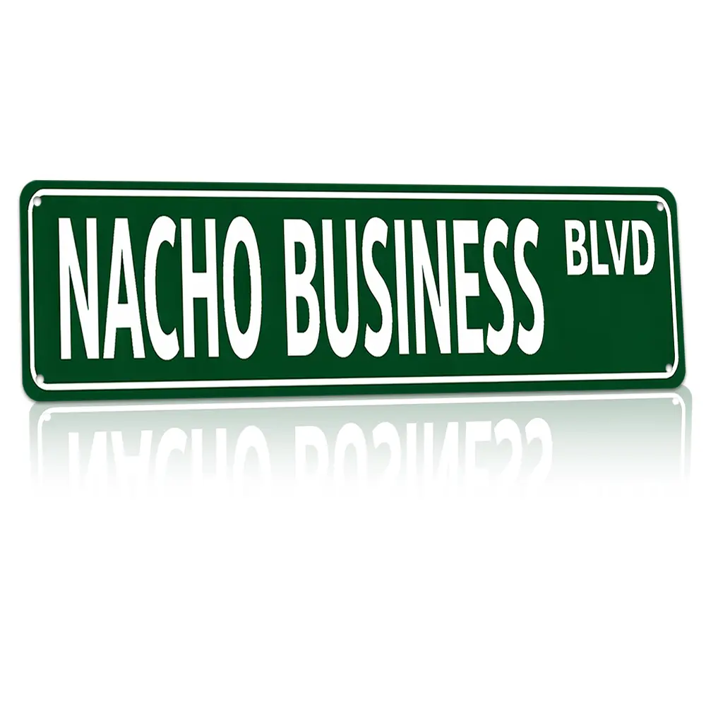 Nacho Business Blvd Street Sign Decor, Mexican Restaurant Wall Display, Snack Bar Lounge Layout, Classic Highway Style, 16x4", Rust-Proof Aluminum Sign, Store Front Wall Sign, For Mexican Food Lovers, Trending Funny Food Wall Decor, Taco Shop Owner Birthd