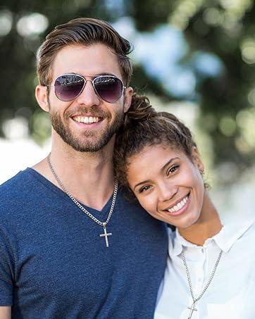 Besteel 925 Sterling Silver Fashionable Cross Necklace for Men & Women 16-30 Inches & 5mm pretty Men's Stainless Steel  Curb Cuban Link Chain Crucifix Cross Pendant Jewelry gift outdoorfun for summer