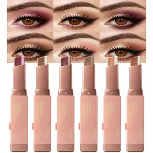 GKGU 6pcs Pull-and-push dual-color eyeshadow sticks available in six shades - water- and sweat-resistant, perfect for creating bright eyes; vibrant colors suitable for all light beige tones; eye makeup; exquisite metal casing