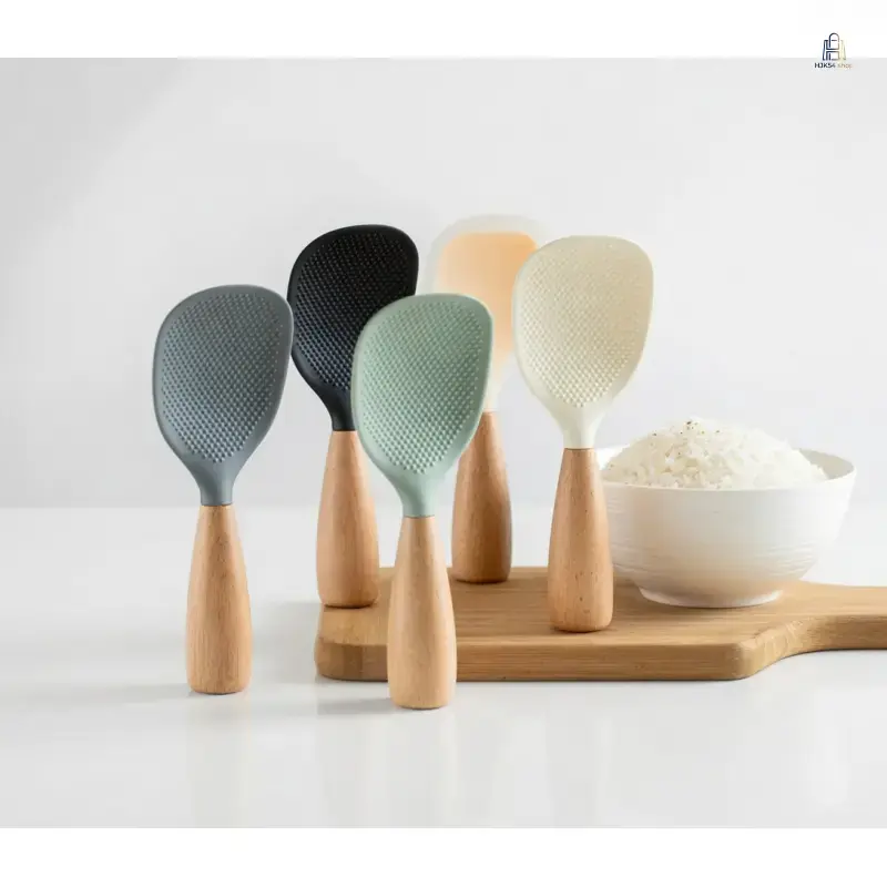 Silicone Spoon with Wooden Handle, 1 Count Heat-Insulation & Heat-Resistant Multifunctional Spatula Spoon for Rice Cooker, Kitchen Tool for Home & Restaurant, Home Kitchen Use, Kitchen Utensils