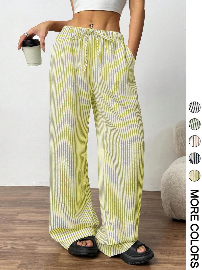 Valentine's Day Women's Striped Print Drawstring Waist Pants, Casual Comfy Wide Leg Trousers for Daily Wear, Ladies Bottoms for All Seasons