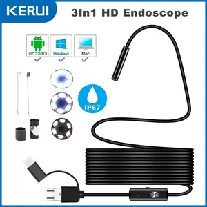 7MM 3-IN-1 Waterproof LED Endoscope Camera, Android Micro USB-Type C Borescope with 1m Cable, Underwater Camera for HUAWEI/XIAOMI/PC, Windows Compatible, Suitable for Car Inspection & Search and Rescue (-20~+85 Degrees)