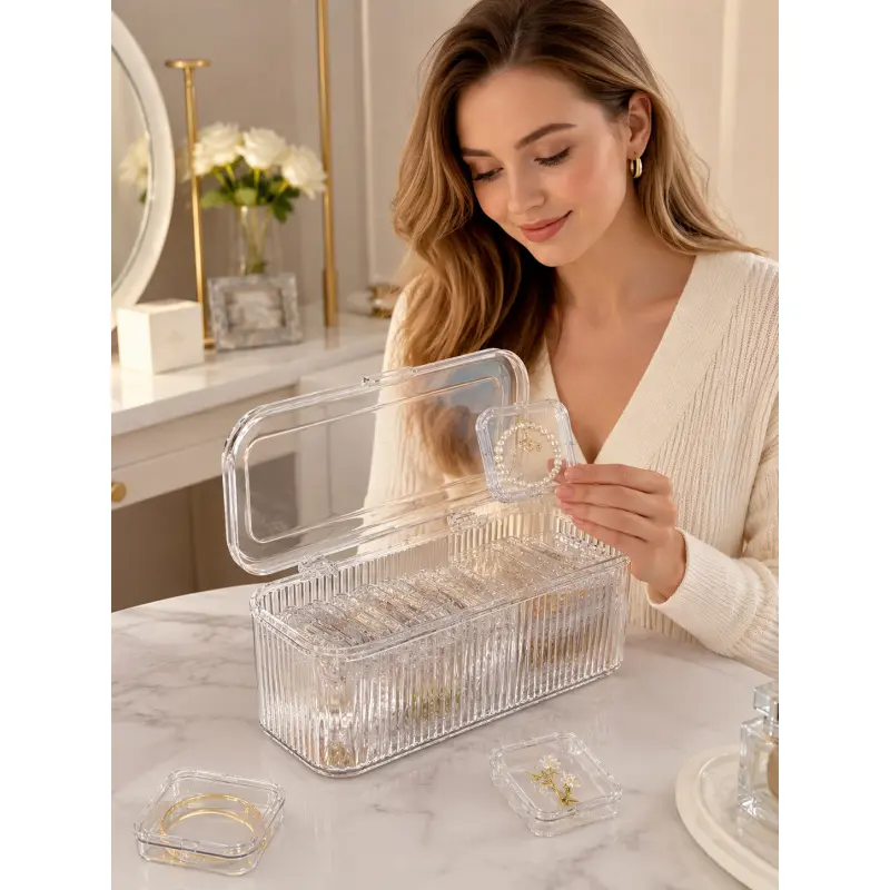 Multi Functional Transparent Jewelry Organizer Box with Portable Mini Cases, Stylish Acrylic Vanity Storage for Earrings Bracelets Rings Hair Accessories and Small Cosmetics, Chic Travel Organizer Gift for Wife Girlfriend Mom during Christmas and Holiday