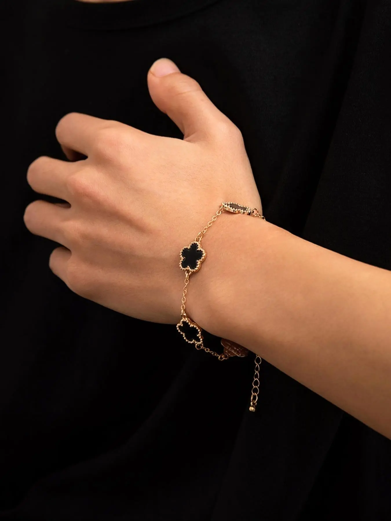 Men's Fashion Elegant Five-Leaf Flower Bracelet, Trendy Hip-Hop Unique Bracelet, Daily Wear Gift for Boyfriend, Stylish Accessory, Bracelet Jewelry