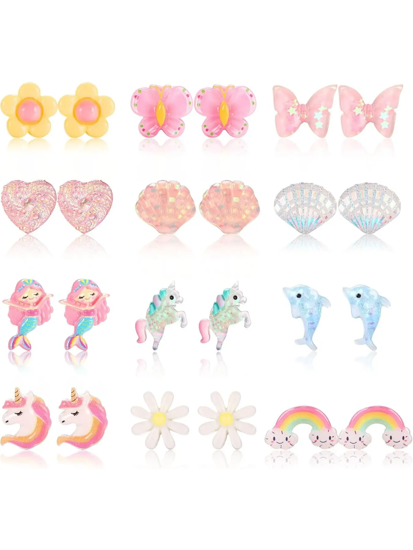 12 Pairs Clip On Earrings for Girls Kids Dress Up Jewellery Set | Girls Clip on Earrings for Kids, Non-Pierced, Stick on Earrings for Girls Toddler